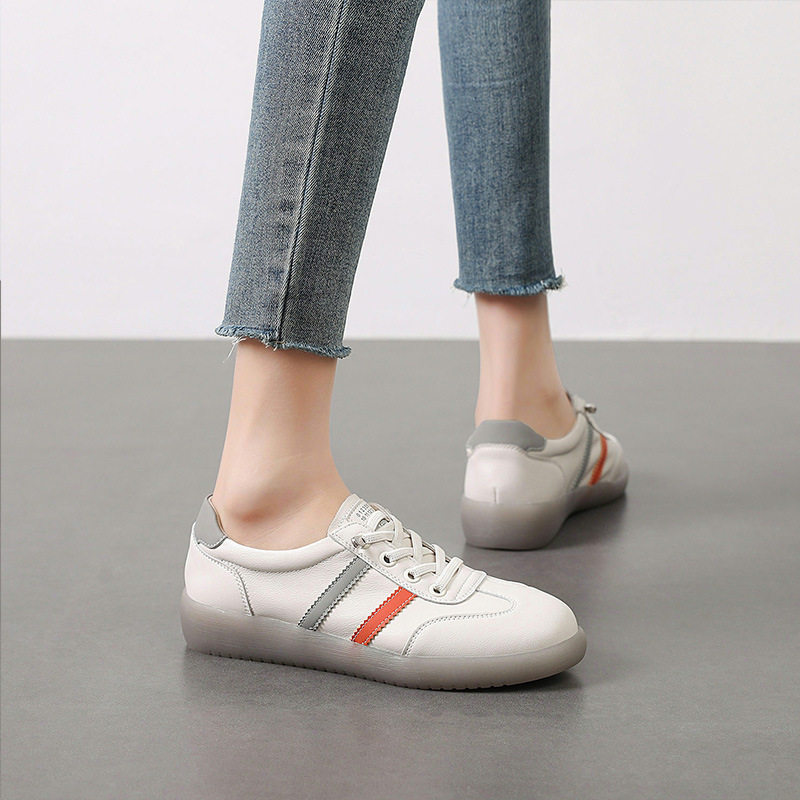 Vintage Genuine Leather Waffle Forrest Gump White Shoes Women's 2025 Spring New Beef Tendon Soft Sole Slip-on Casual sneaker