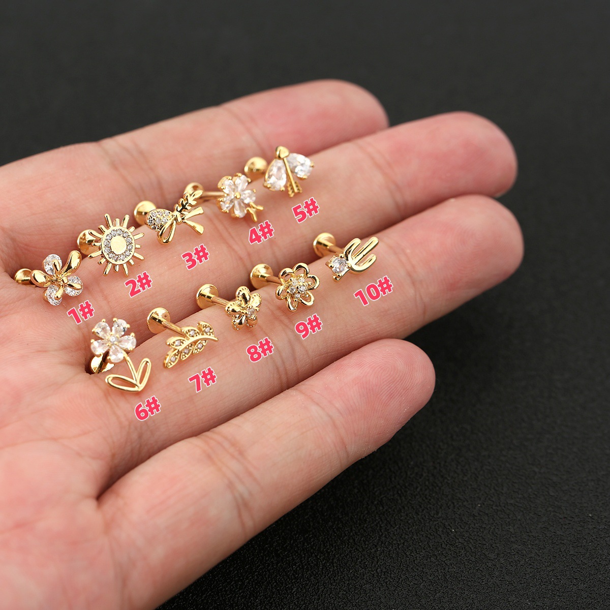 Amazon Hot Sale Body Piercing Jewelry Flower Diamond Ear Bone Nail Advanced Sense Personality Nose Nail Lip Nail Earring