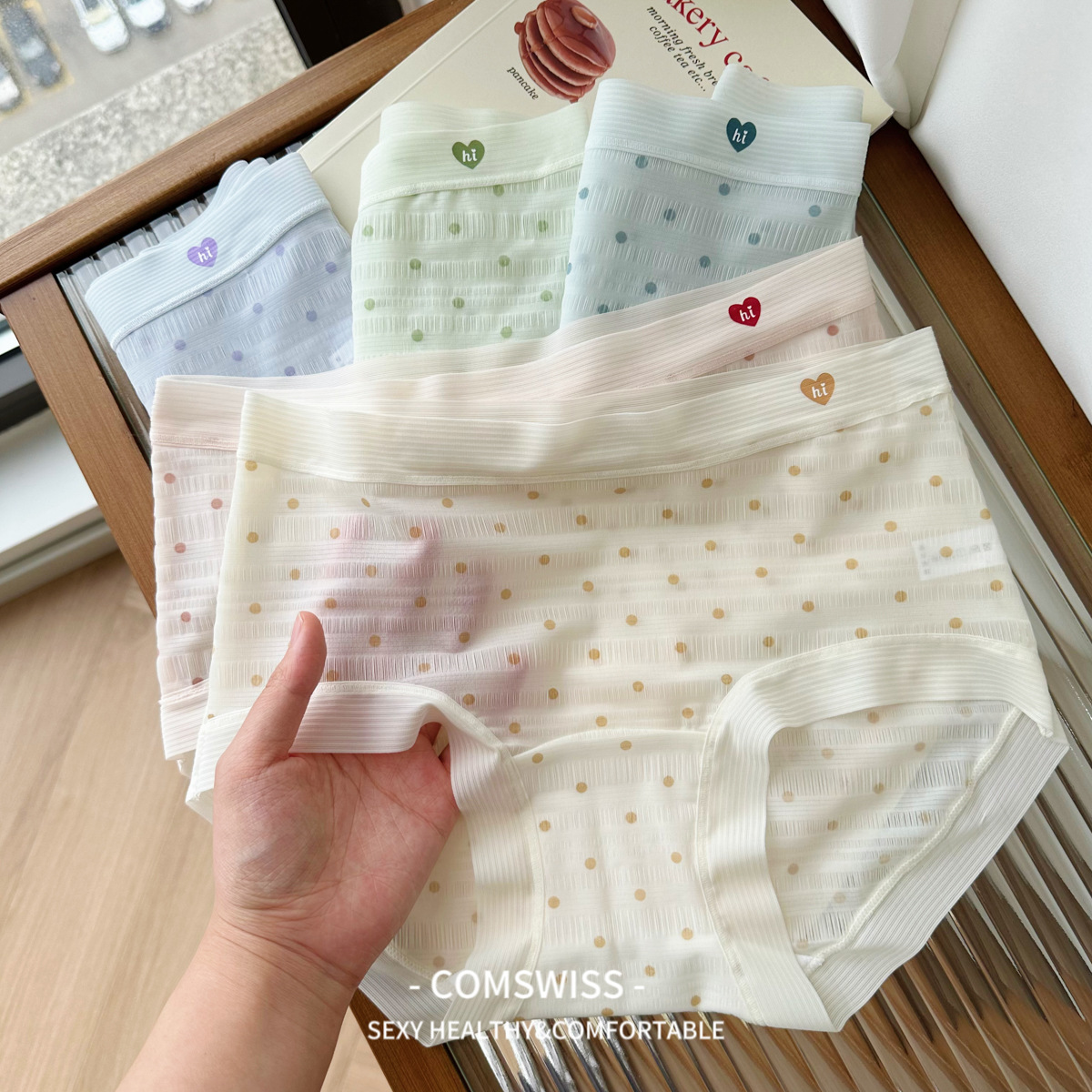 N8525 spring and summer new 7A antibacterial fresh polka dot mesh breathable simple women's underwear 7A cotton crotch