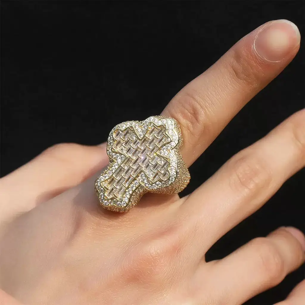 MST BLING Cross shaped Micro inlaid Zircon Hip Hop Ring