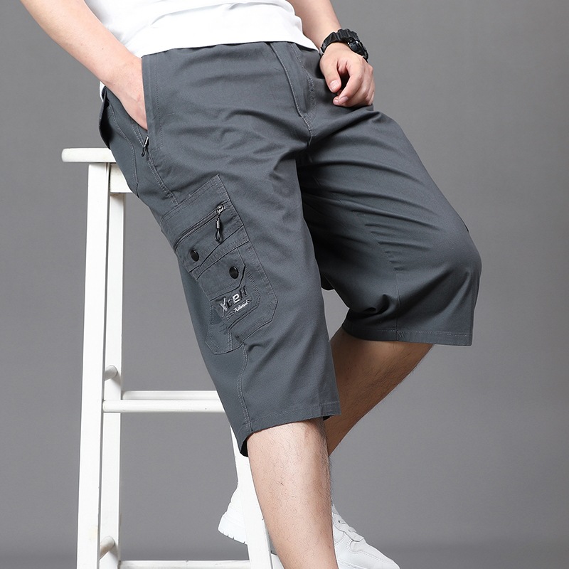 8896-2026 New Style Casual Pants for Middle-Aged Men, 7/8 Length Cotton Pants, Elastic Waist, Pure Cotton