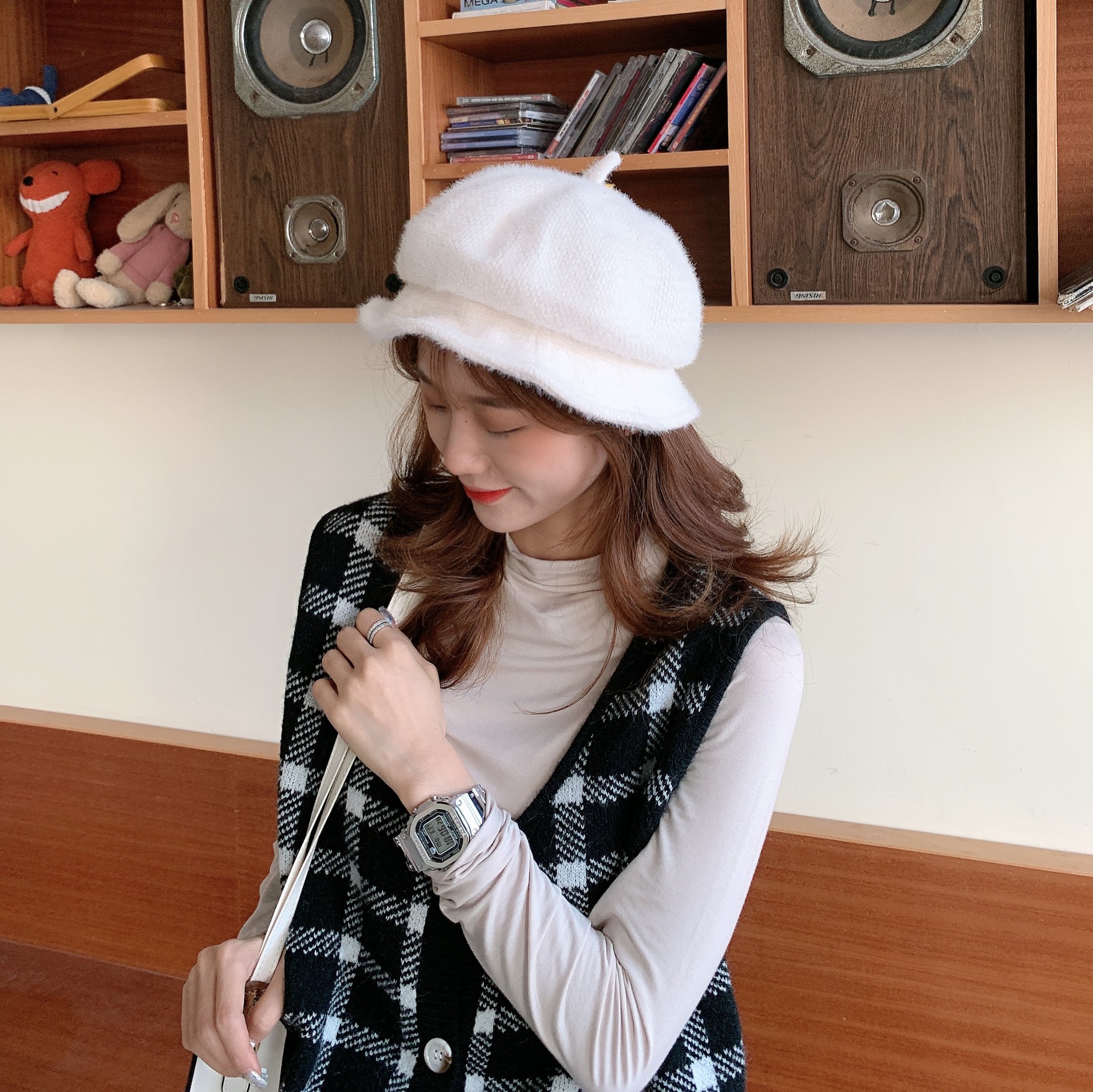 Corn cashmere hat children autumn and winter all-match soft brim beret new fashion retro plush Bud painter hat