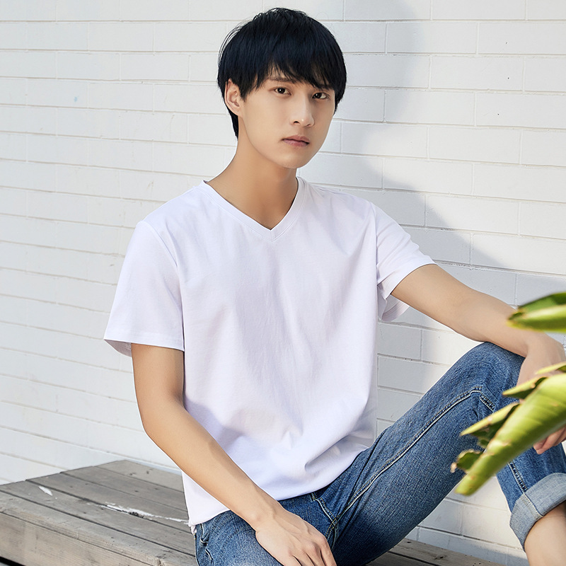 80 mercerized T-shirt men's casual comfortable straight all-match Korean men's top cotton bottoming shirt 8900