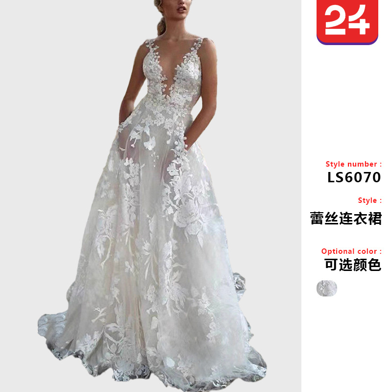 2025 European and American Fashion Tutu Skirt Lace Bridal Wedding Dress Amazon Sexy White Suspender Bridesmaid Dress