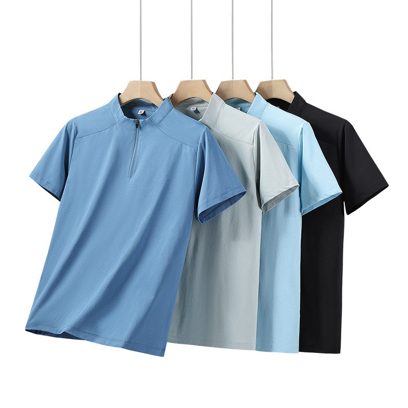 Dijia outdoor line! Pressure rubber placket/moisture absorption and breathability! Summer men's solid color outdoor sports short sleeve T-shirt tide