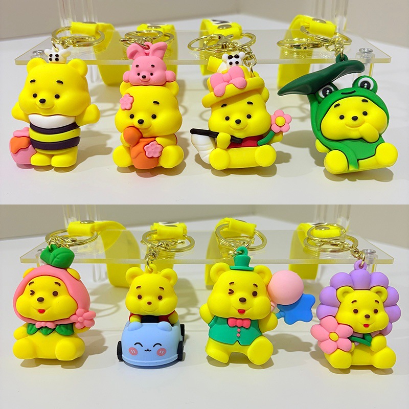 Cartoon Winnie the Pooh Keychain Car Keychain 3D Anime Figure Couple Backpack Pendant Gift Doll Machine