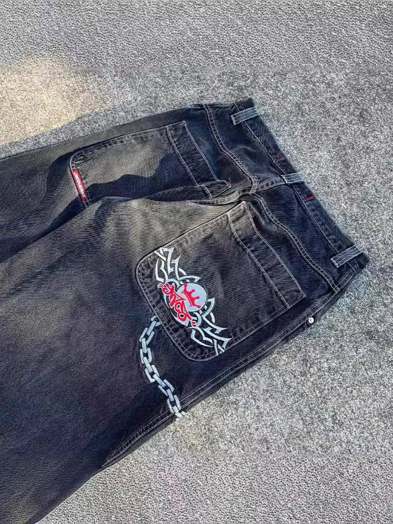JNCO American Style Retro Street Hip-Hop Straight Jeans Men's Fashionable Casual All-Match Washed Jeans