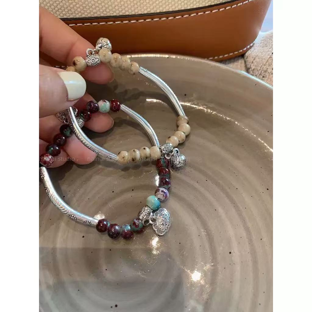 New Chinese-Style Amber Stone Safety Lock Bracelet for Women, Ins Niche Design Retro Bracelet, Popular among Internet Celebrities, Friendship Jewelry