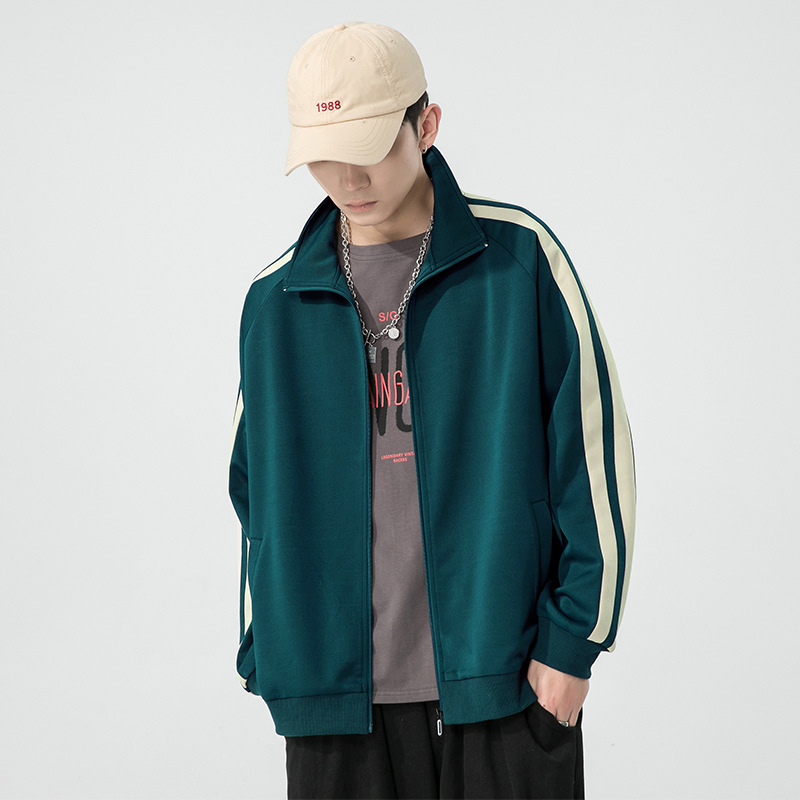 Cardigan Sweatshirt Men's Spring and Autum Pure Color Jacket Trendyy Hong Kong Style Casual Sports Zipper Stand Collar Couple Clothes