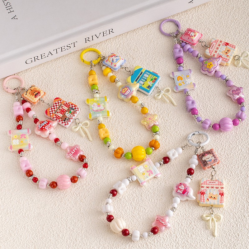 Colorful Star Cartoon Tag Phone Chain Trendy Anti-Lost Phone Strap Keychain Colorful Beaded Bag Pendant