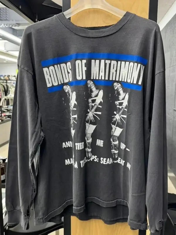 Erd Melancholic Rich Second-Generation Madonna Portrait Slogan Print Distressed Long-Sleeve T-Shirt Unisex Trendy Brand