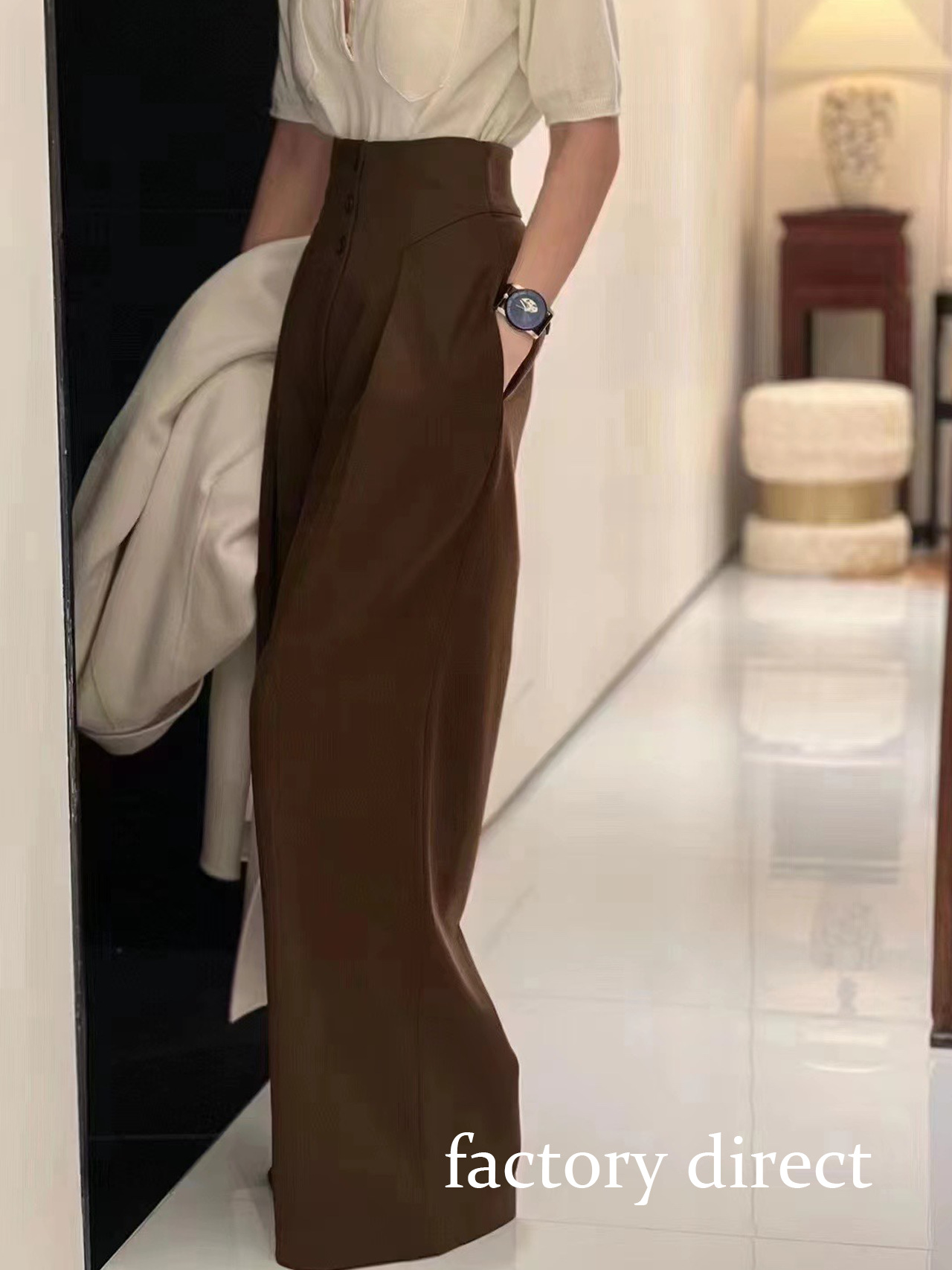 Nanyou Stylish Versatile High-Waisted Slimming Wide-Leg Casual Pants High-Waisted Wide-Leg Pants