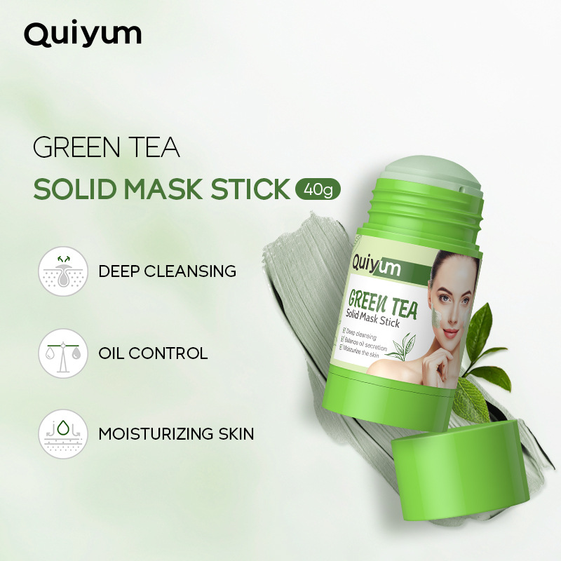 Quiyum Green Tea Solid Mask Stick 40g Hydrating and Moisturizing Smear-Type Cross-Border Mud Mask Stick Full English Packaging