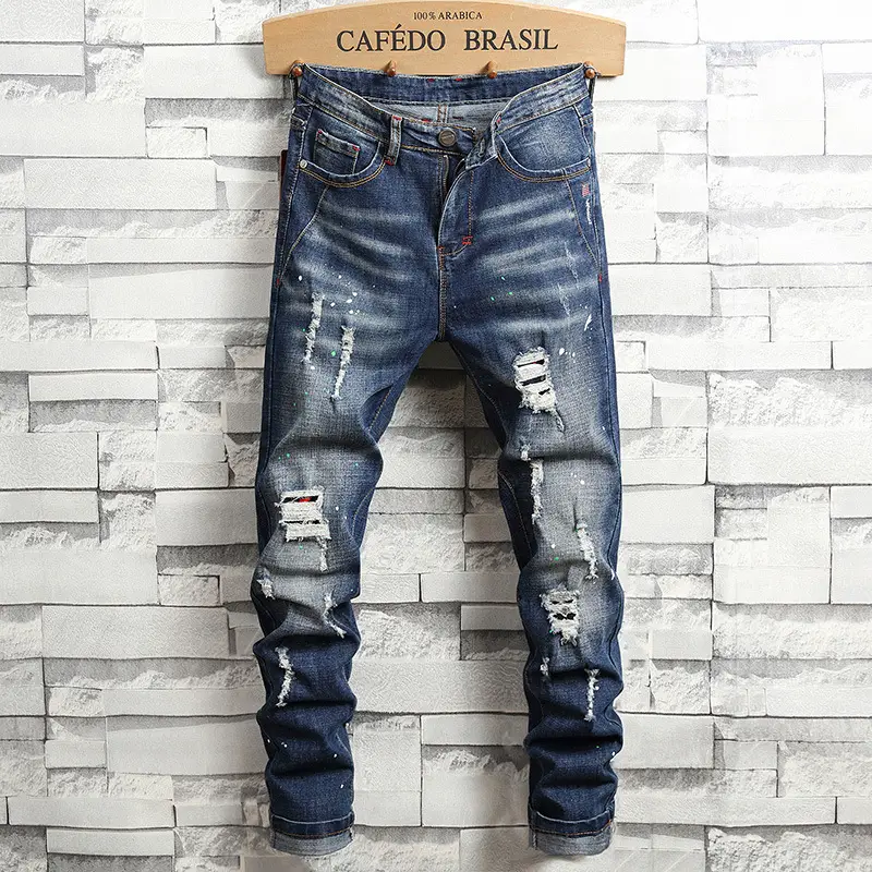 2024 Autumn Jeans Men's Stretch Slim-fit Small Foot Autumn and Winter American Style High Street All-match Trendy Long-fashion Brand Pants for Men