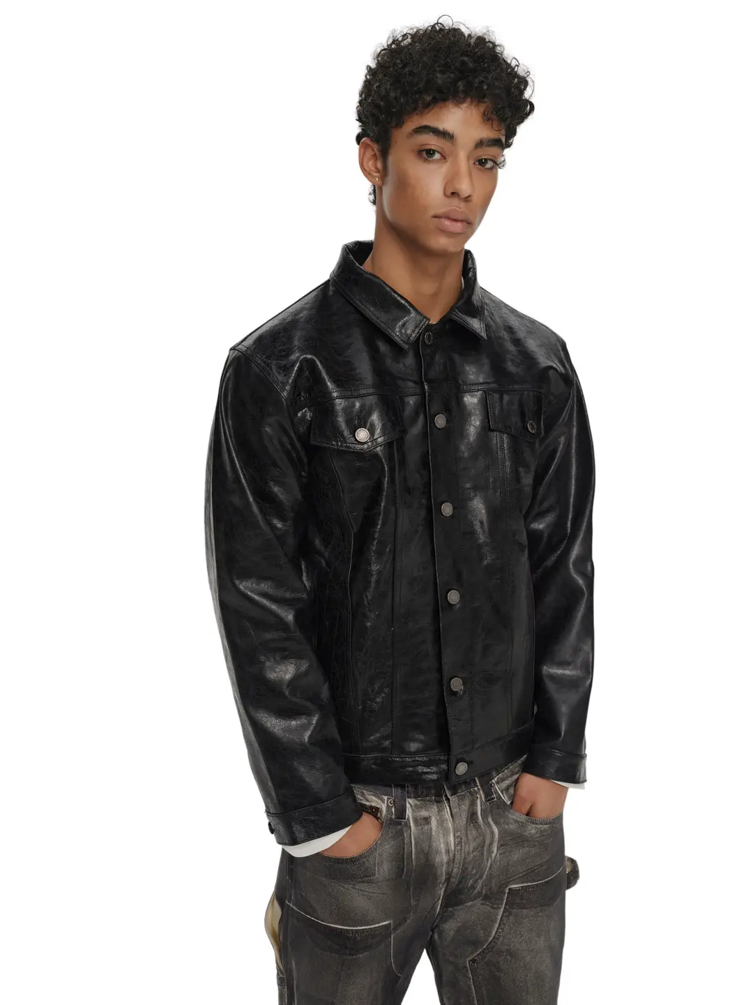 Aann Loose Silhouette Short Fashion Edition Archive Style Burst Pattern Goatskin Genuine Leather Jacket jacket Outwear