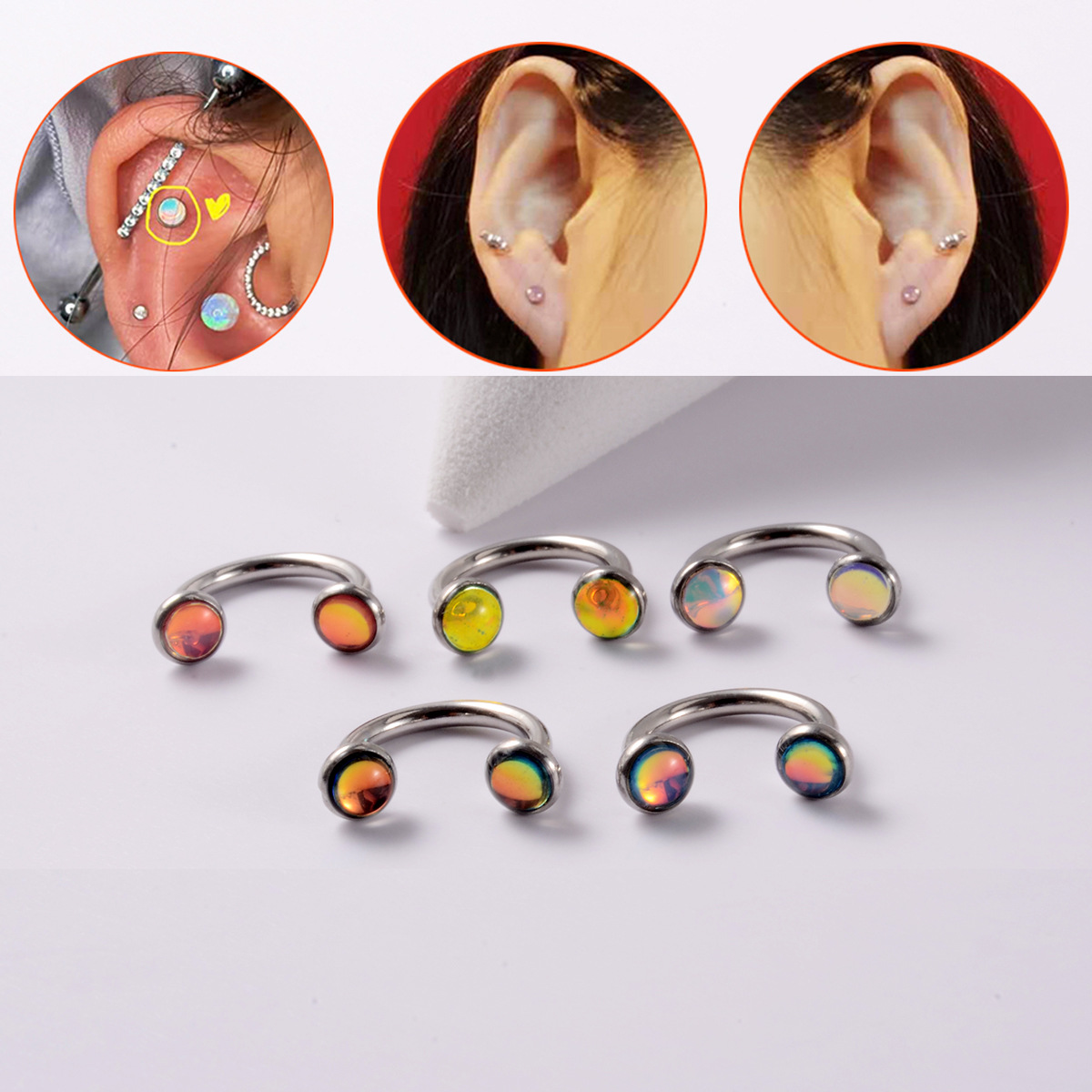 Ebay Cross-border Piercing Flash Lip Ring Stainless Steel Inner Teeth Horseshoe Lip Nail Multicolor Magic Color Ear Ring Earrings Jewelry