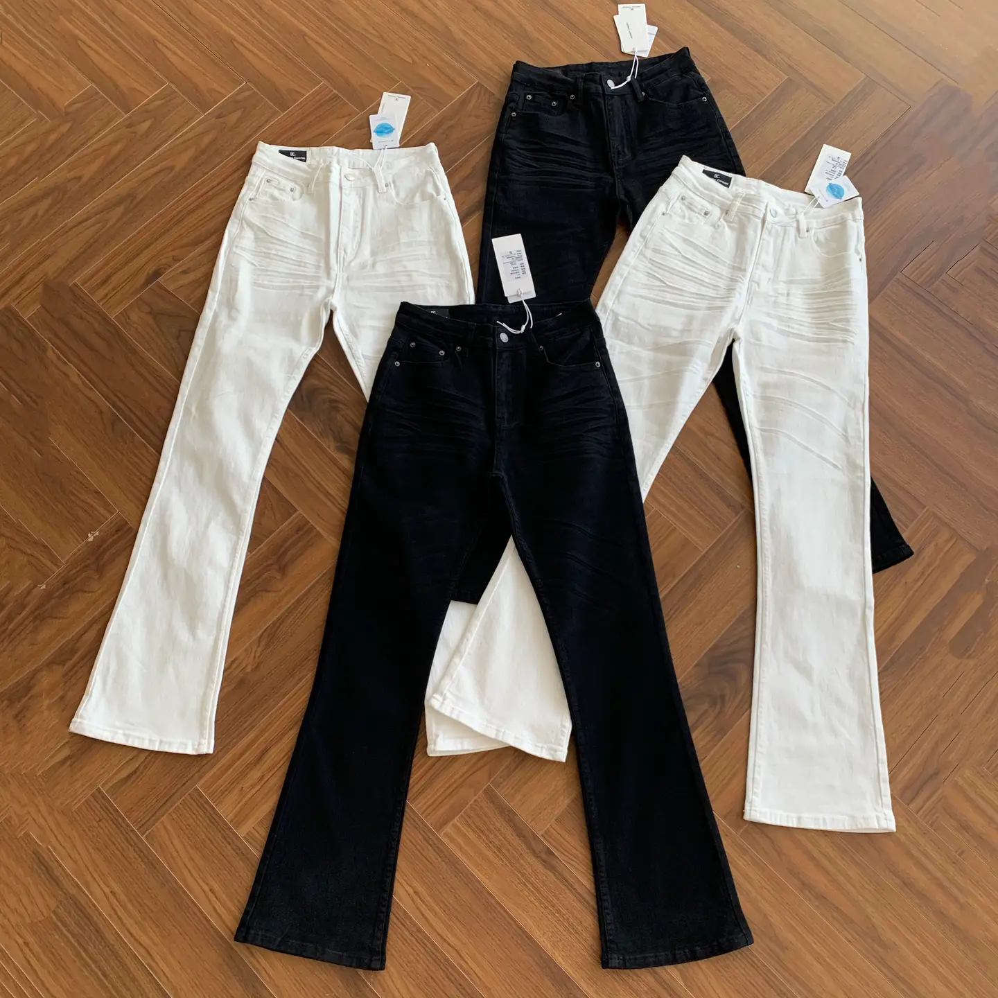 American High Street Vibe Heavy Washed Black and White Whiskered Vintage 517 Fit Slightly Flared Stretch Denim Jeans for Men