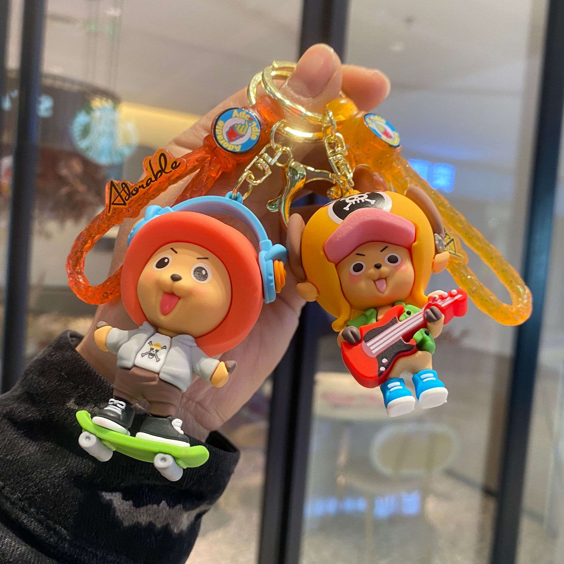Cartoon Cartoon Qiao Ba skateboard guitar Three-dimensional doll car one piece keychain pendant doll machine small gift
