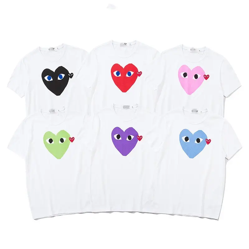 Correct version of the same star Kawaguchi tide plaY heart embroidery short-sleeved cotton red heart eyes couple T-shirt