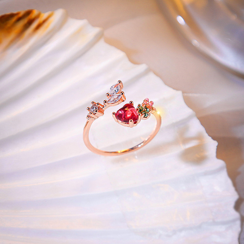 Real Gold Electroplated Copper Set with Zircon Elegant Jane Love Heart Ring Women's Opening Adjustable Personality New Style Girl's Hand Jewelry