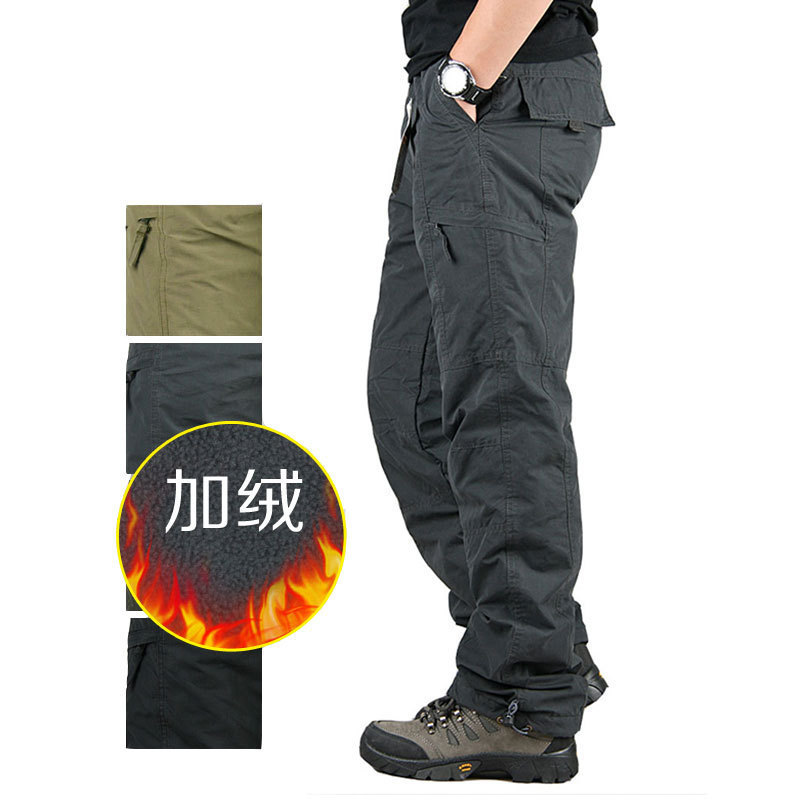 Wholesale export autumn and winter plus velvet padded overalls men's warm Men's cotton pants large size casual pants men