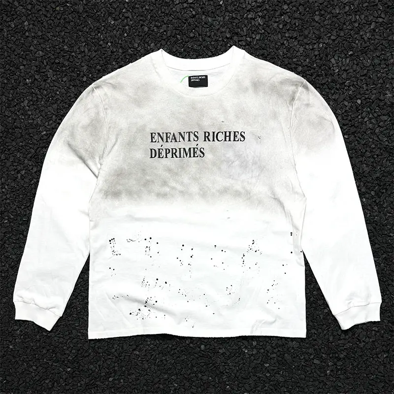Erd Melancholic Rich Second Generation 25Ss Shadow Flap Pocket Pants Limited Spray Dirty Splash Ink Washed Old Destroyed Long-Sleeved T-Shirt
