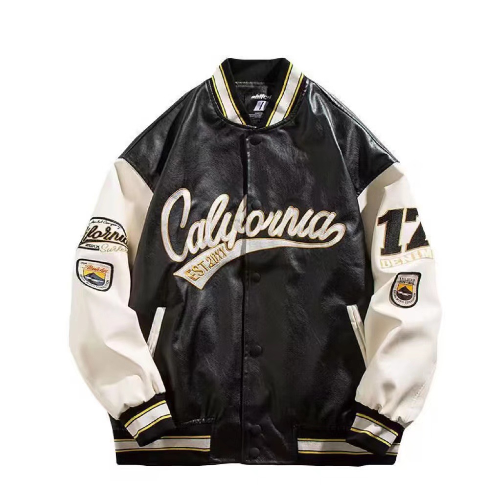 American Style Fashion Brand PU Leather Baseball Suit Cotton-padded Jacket Men's Winter Couple's Bomber Jacket Cotton-padded Jacket Casual Jacket Cotton-padded Jacket Men