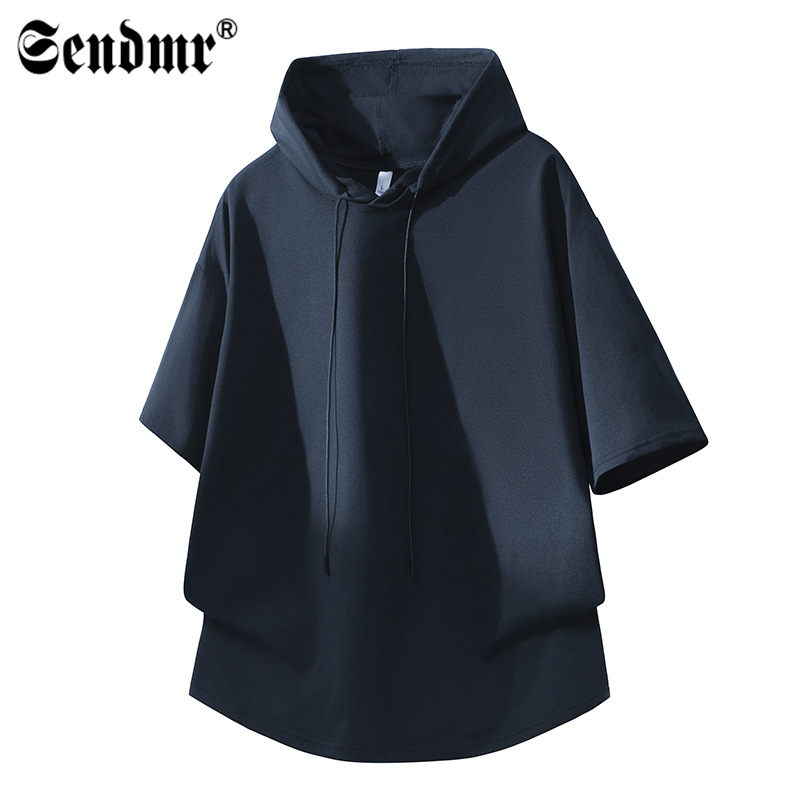 Summer New Style Hooded Top, Sports Casual Half-Sleeved Loose Breathable Versatile Short-Sleeved T-Shirt Trendy Brand T-Shirt for Boys