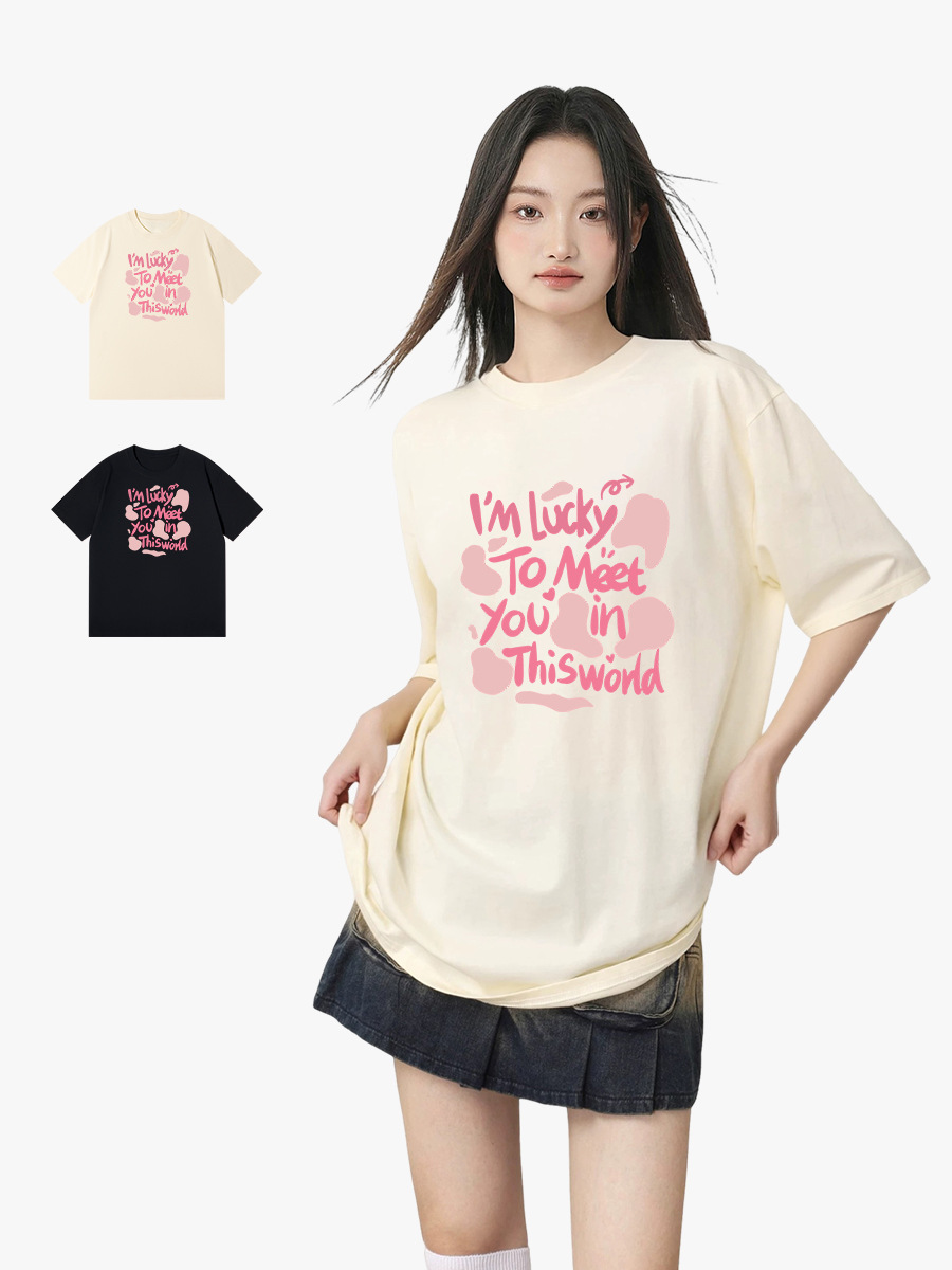 2023 Summer Trendy Pure Cotton T-shirt for Couples Dopamine Wear Loose All-match Unisex Instagram Style Short Sleeve
