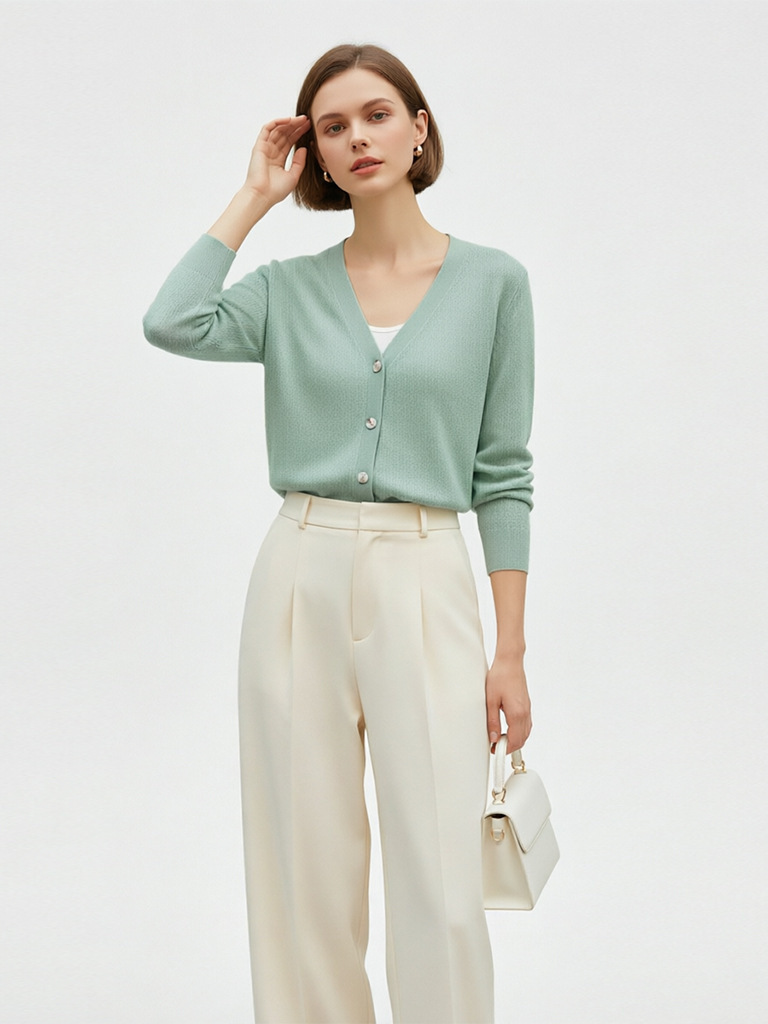 Laurel Style Acetate Cotton Spring New V-Neck Knit Cardigan for Women, Lazy Style Short Long-Sleeve Versatile Top