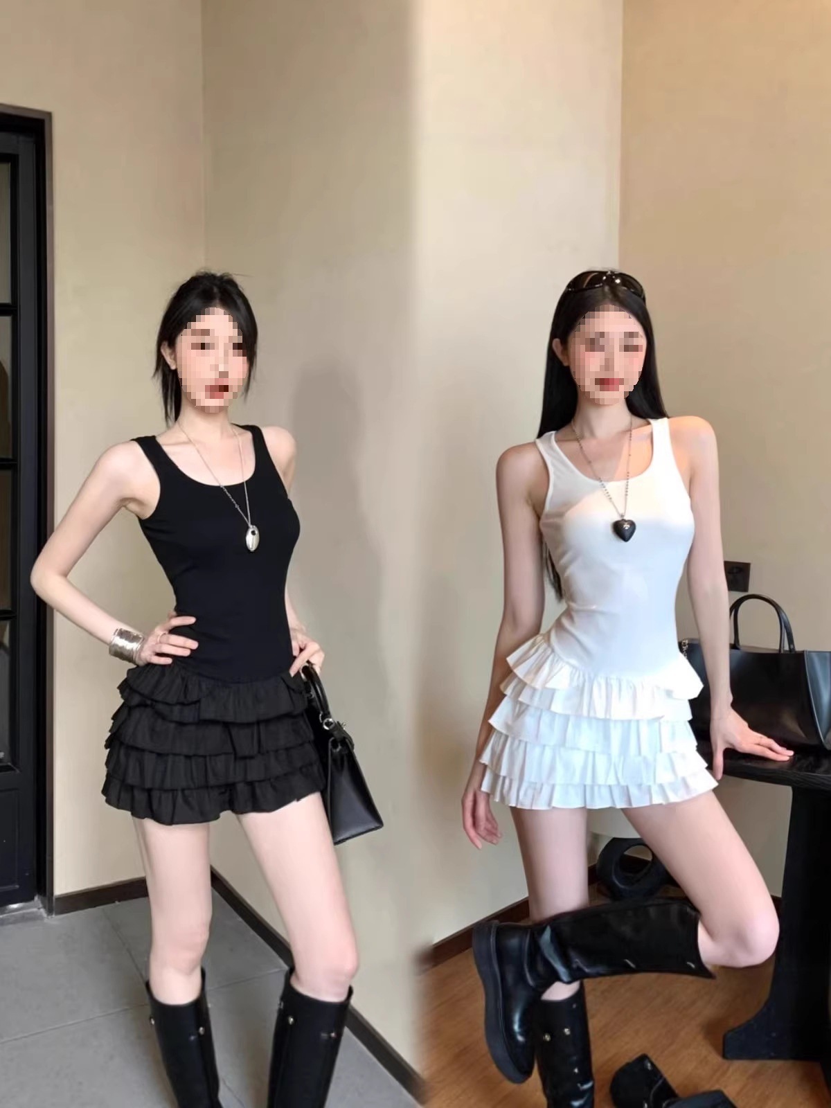 Hot Girl Style Patchwork Vest Dress for Women, New Spring and Summer Style, Chic Waist-Cinching Anti-Exposure Inner Layer Cake Skirt Short Skirt