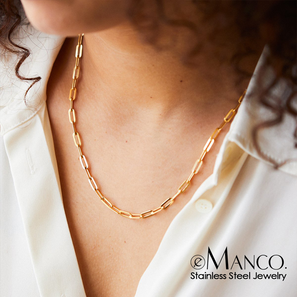 Emanco Stainless Steel Necklace Wholesale Simple Versatile Cross Chain Choker New Men's and Women's Gold-Plated Necklace Jewelry