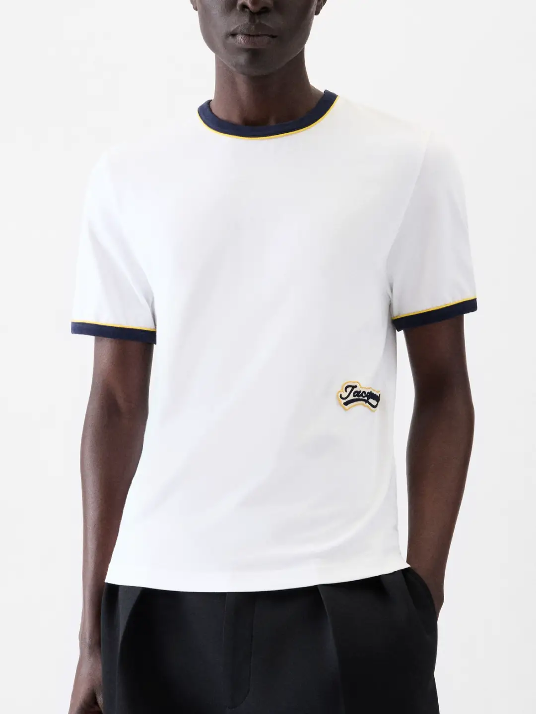 25 Summer Casual Round Neck Short Sleeve T-Shirt for Men, Color-Block Simple Fashion Jacquemus Top, Unisex Style