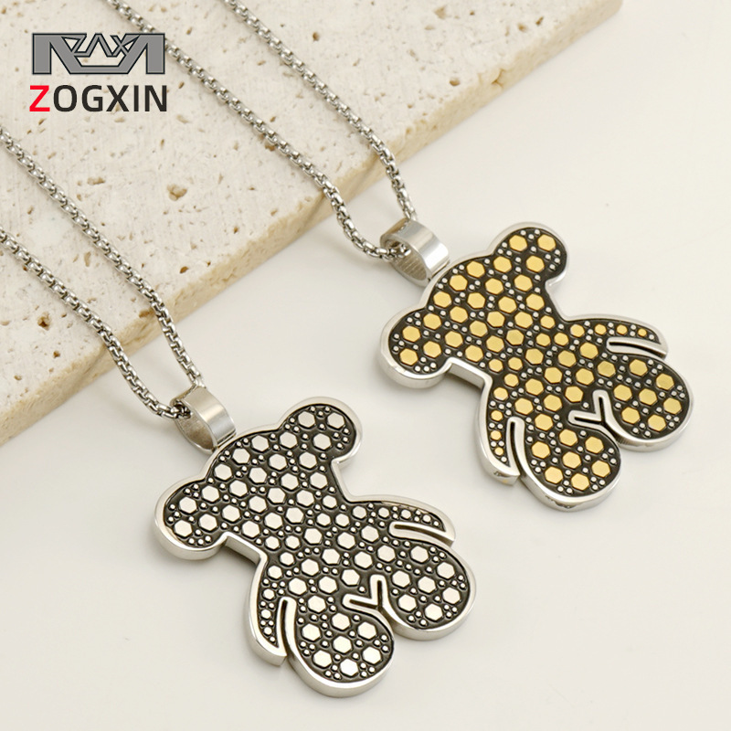 New European and American Cross-border Stainless Steel Bear Pendant Simple Style Niche Punk Style Personality Necklace Fashion