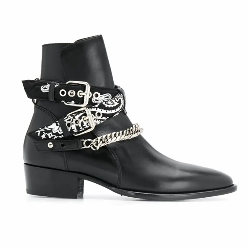 Chelsea Boots Men's Short Boots British Men's Martin Boots Chelsea Boot Genuine Leather Chain Buckle Pointed Leather Boots