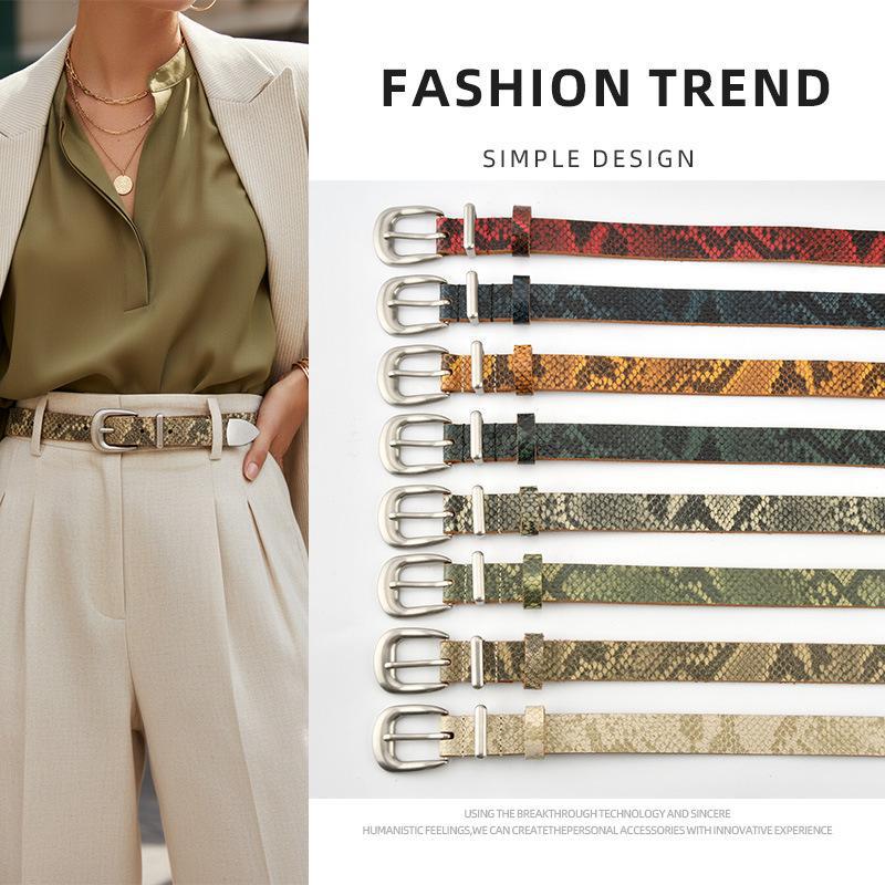 Snake Print Belt for Women, Retro Pin Buckle Design, Versatile for Suits, Jeans, Skirts, Niche High-End Style Waist Belt