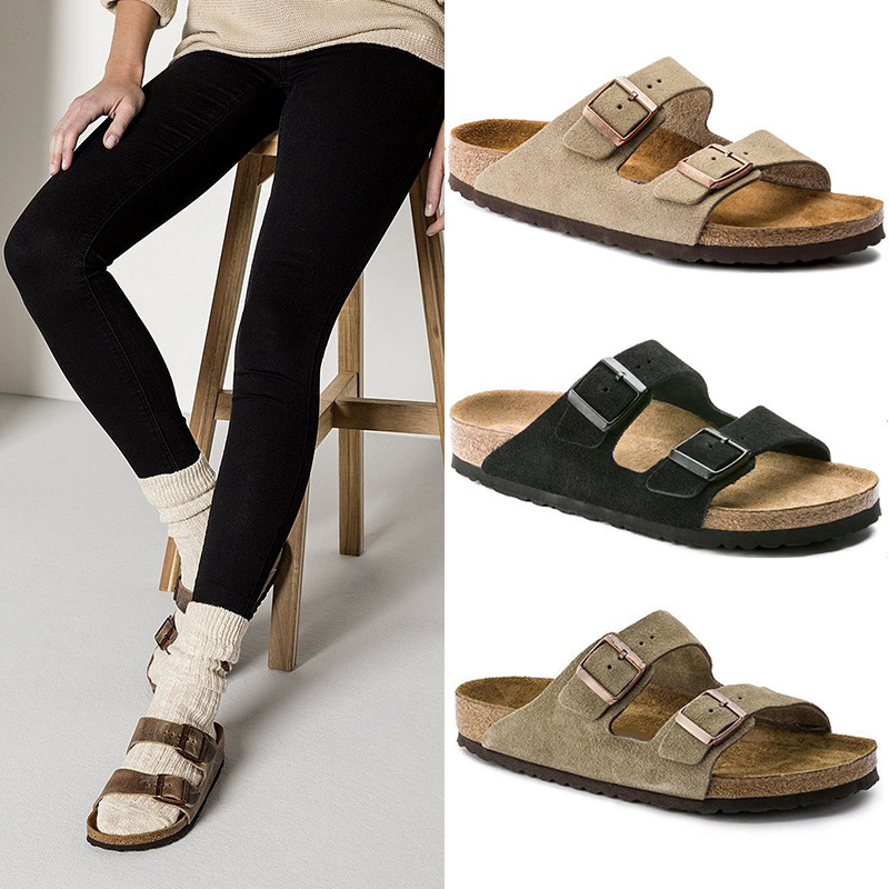 Cross-Border Foreign Trade Bk Birkenstock Shoes Two-Word Slippers Genuine Leather Cork Sandals Lazy Outer Wear Birkenstock Shoes Versatile Men's and Women's Shoes Foto QC de 1688 na Qualit.ly