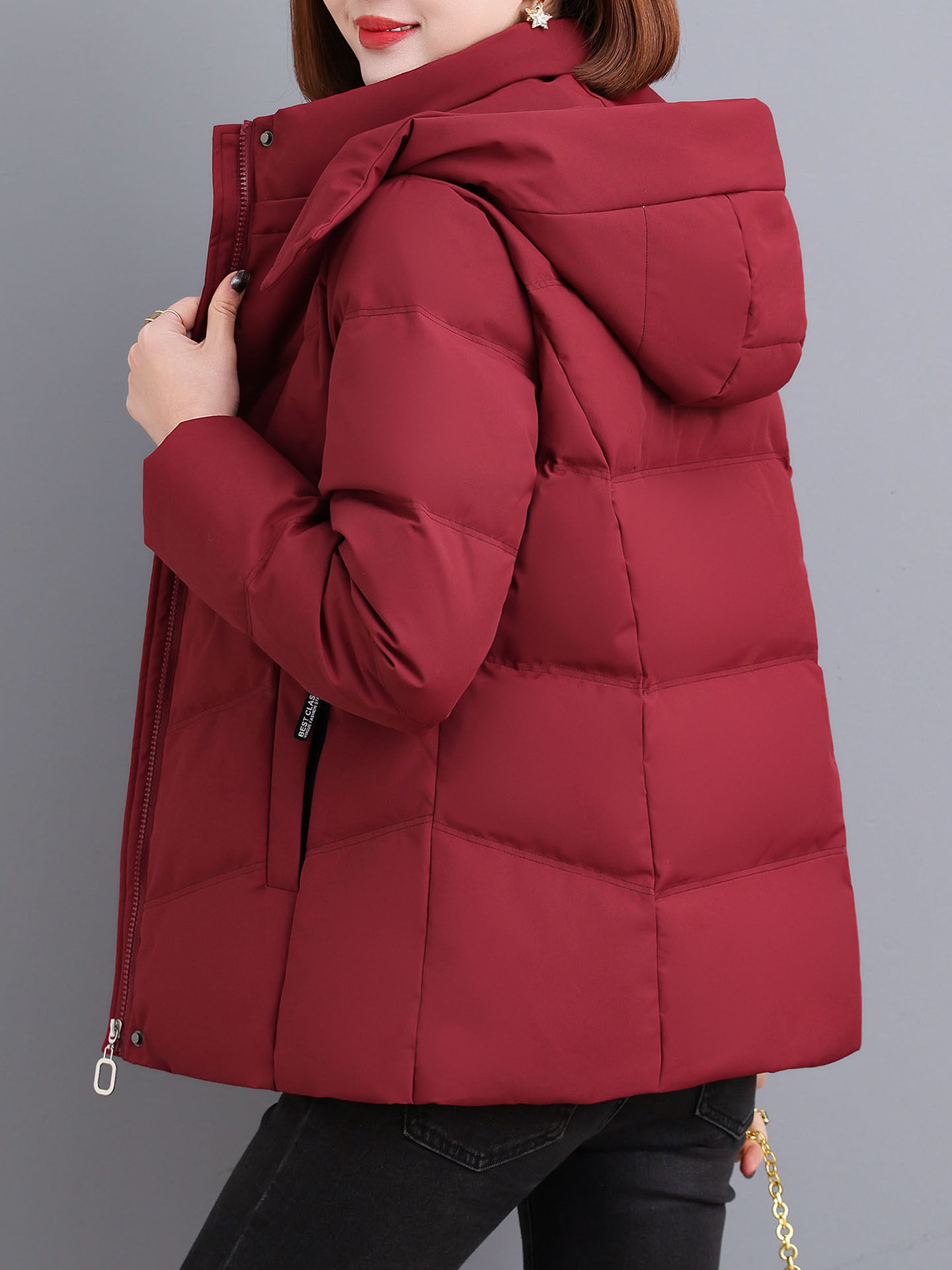 Women's Short down Jacket Winter 2025 New Brand Mom Style White Duck down Hooded Angora Red Winter Coat