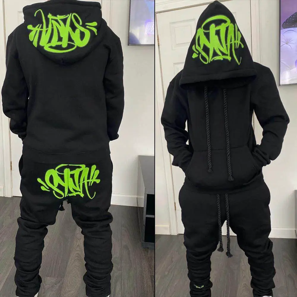 Sy world Fashion Casual American Street Hip Hop Hoodie with Velvet Hoodie Men's Trendy Brand Loose Sport Set