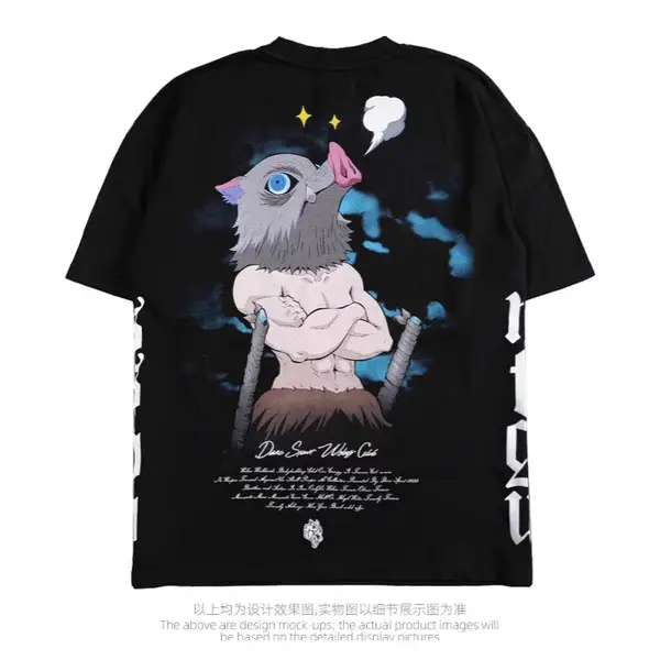 Ds Demon Slayer Column Headband American Fitness Trendy Brand T-Shirt 270g Heavyweight Large Size Pure Cotton Crew Neck Short Sleeve
