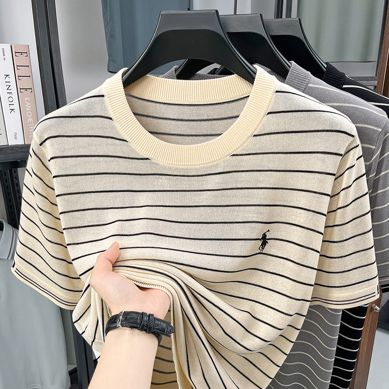Double-Strand Linen Ice Silk Short-Sleeve Men's T-Shirt, Thin and Breathable, with a Luxurious Feel, Loose Fit, Old Money Style, Casual Men's Short-Sleeve