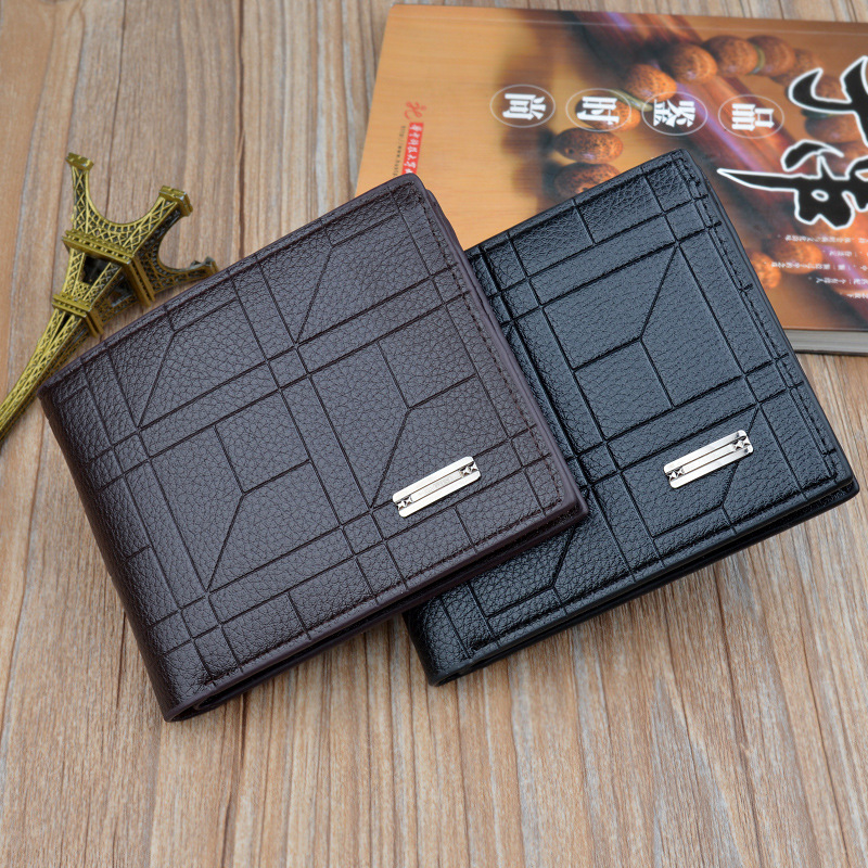 New Men's Wallet Men's Short Wallet Youth Fashion Plaid Horizontal Soft Wallet Large Capacity Multi-card Wallet