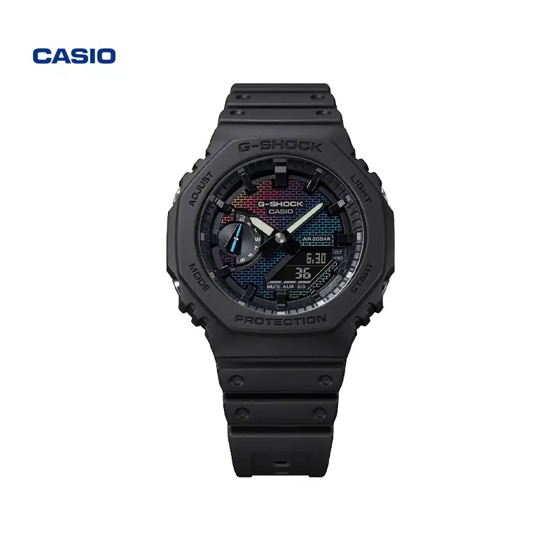 Casio Flagship Store Rainbow Brick Wall Series Small Square Octagonal Sports Bubble Wrap Waterproof Watch G-Shock