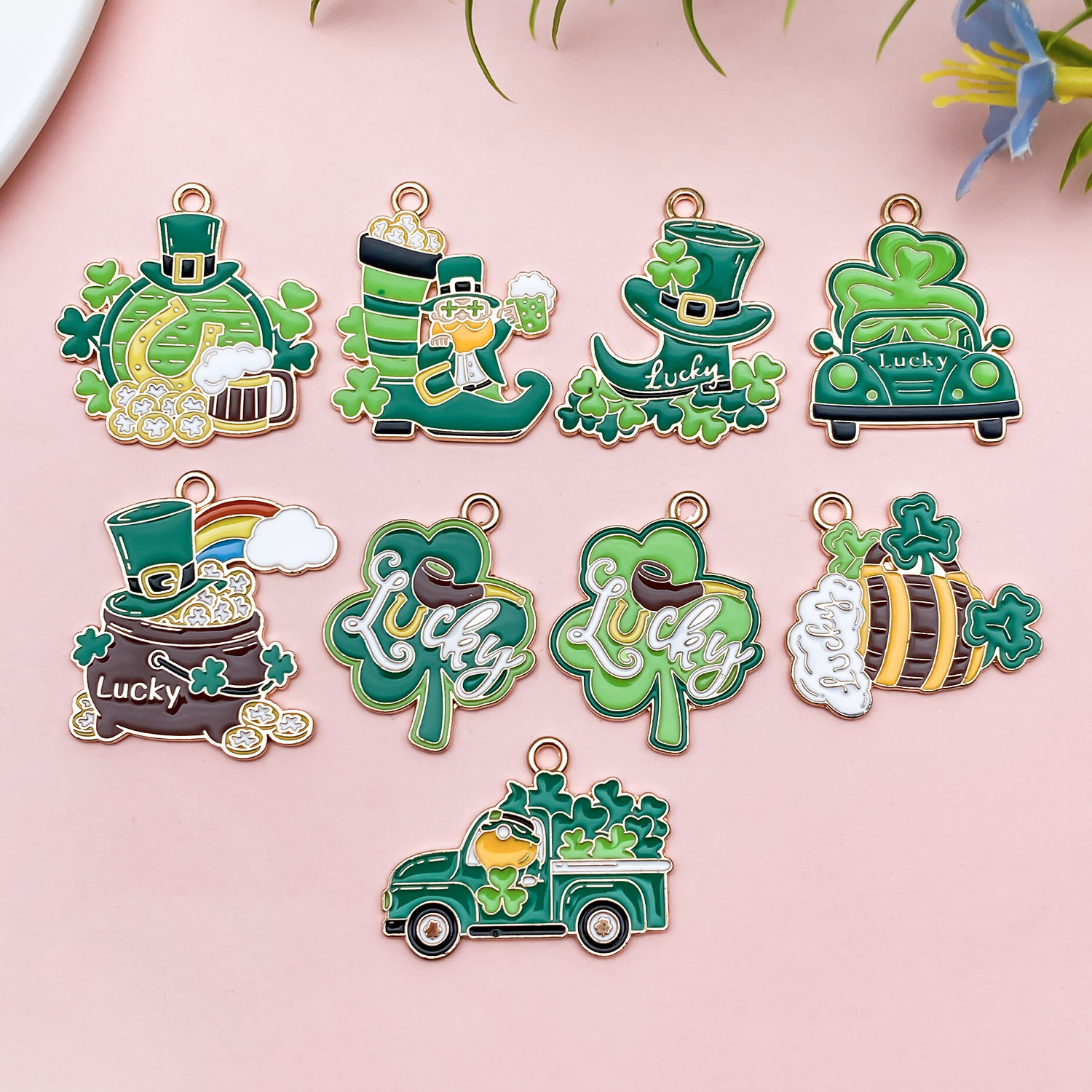 Clover Oil Drop Alloy Irish LUCK Pendant DIY Bracelet Earrings Jewelry Accessories Cross-border Hot Sale