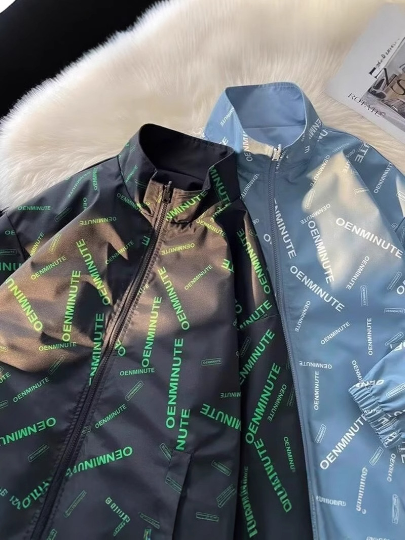 American Cross-border Top with Letters Full Print Men's and Women's Spring and Summer Jacket Double-sided Lover's Vertical Collar Windbreaker Thin Jacket