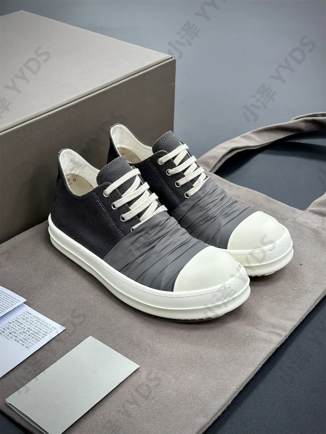 Rick Ocean Ro Gray Silk Pleated Self-Made Double-Layer Canvas Low-Top Casual Shoes