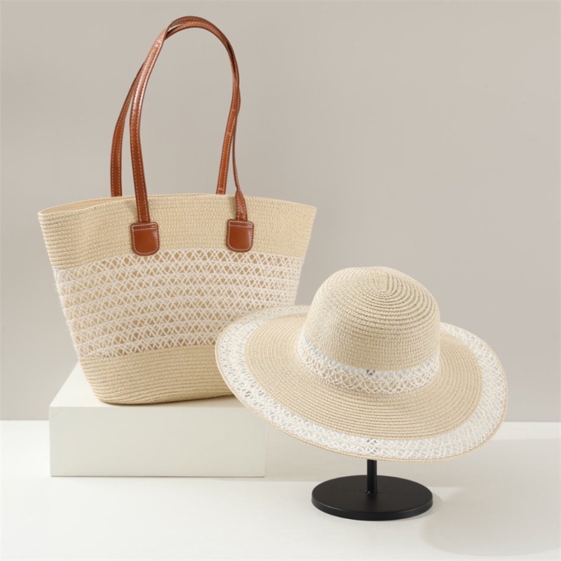 New Large-Capacity Straw Woven Bag, Straw Hat, Outdoor Travel Tote Bag, High-End Commuter Style, Face-Slimming Sun Hat