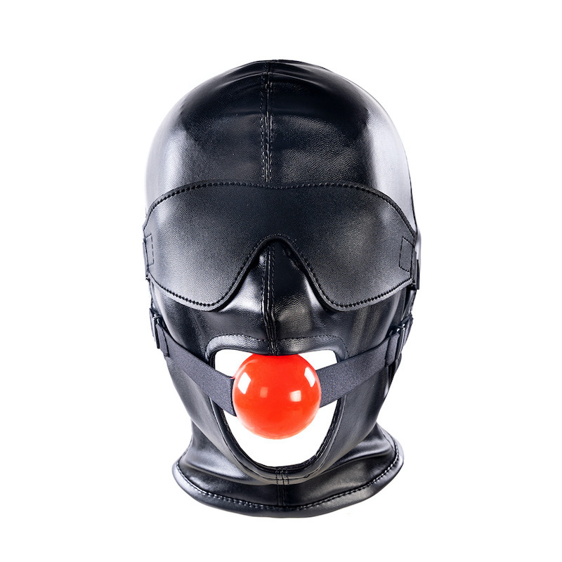 Adult Sexy Black Detachable Eye Mask, Mouth Ball Lace-Up, All-Inclusive Headgear, Leather Mask, Bondage Punk Mask