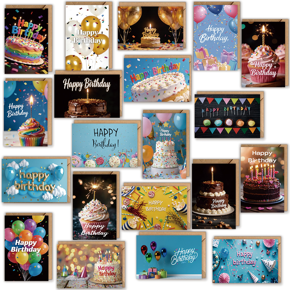 Amazon Cross-Border 20-Piece Birthday Greeting Card Party Decoration Card Birthday Blessing Creative Small Card Envelope Set