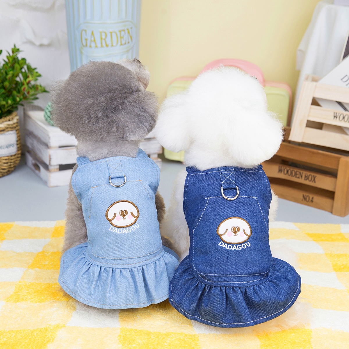 Pet pull ring denim skirt pet dog clothes pet clothing spring and summer new 23 fat girl denim skirt without traction rope